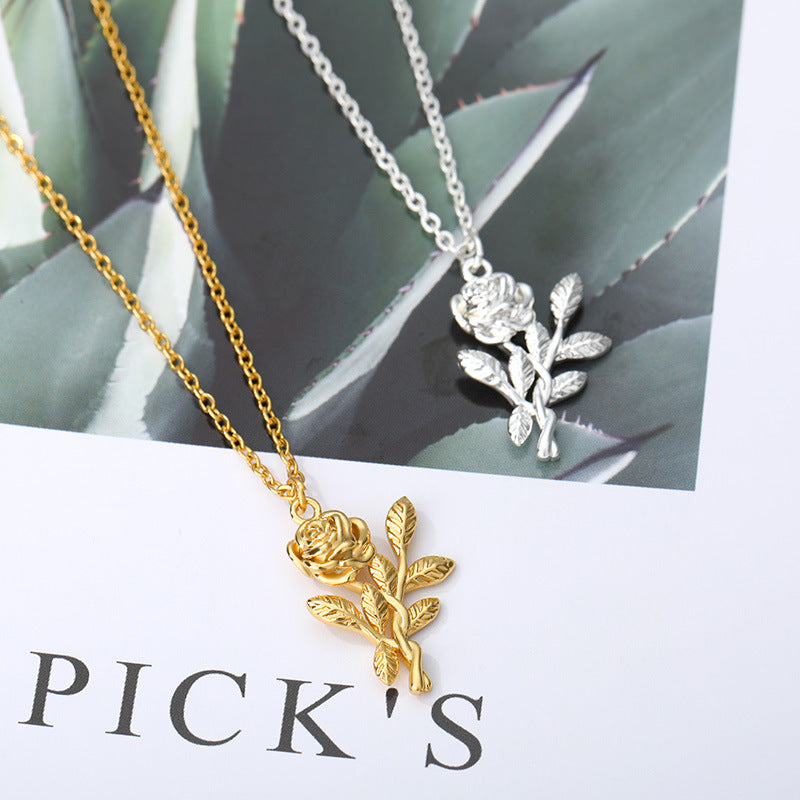 Three-dimensional Rose Necklace Stainless Steel Necklace