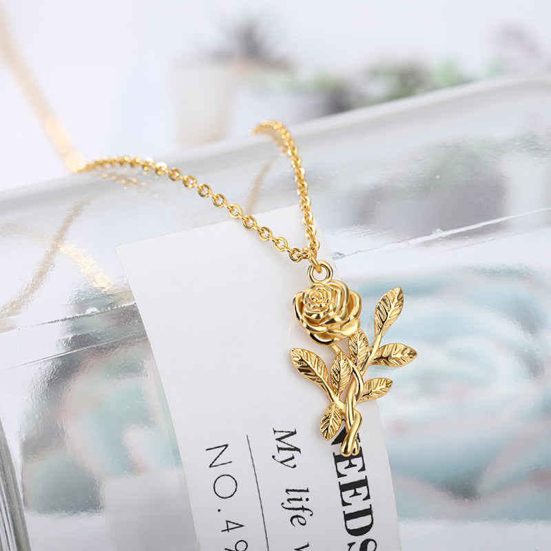 Three-dimensional Rose Necklace Stainless Steel Necklace