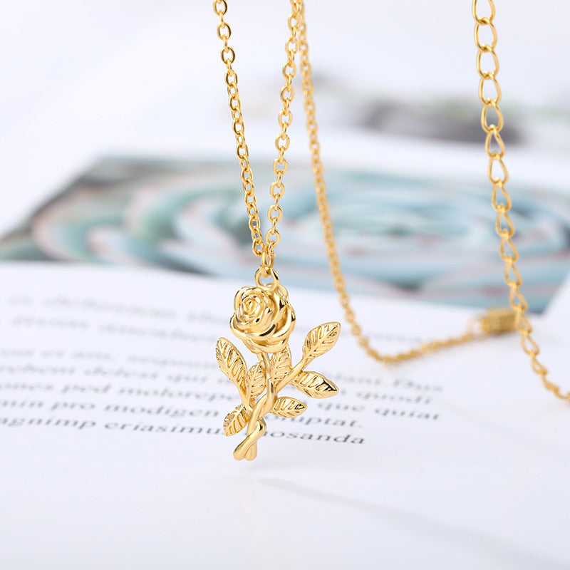 Three-dimensional Rose Necklace Stainless Steel Necklace