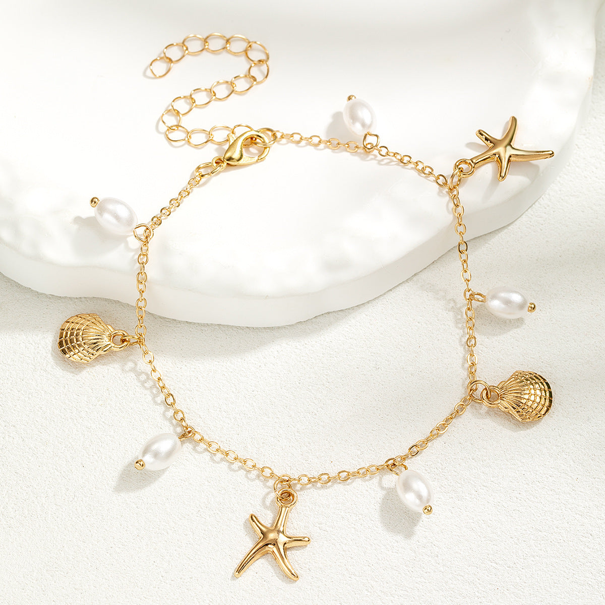 Adjustable Alloy Starfish Pendant Anklet For Women